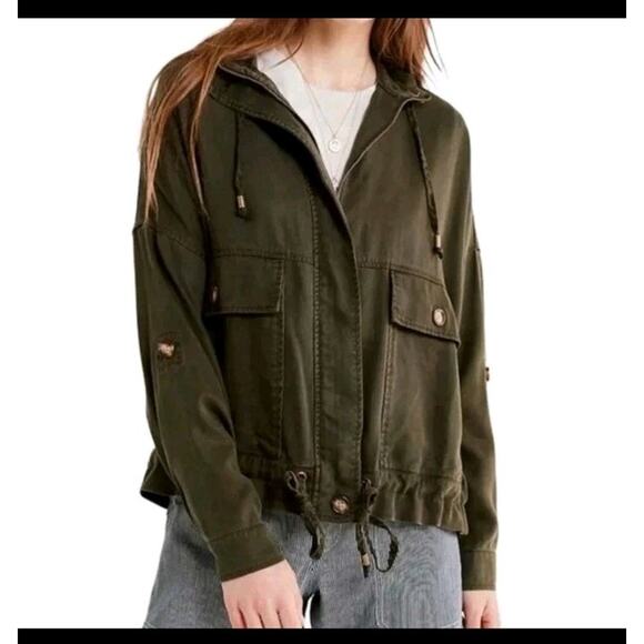 Urban Outfitters Pepita Olive Green Utility Oversized Roll Tab Zip Jacket Medium - Picture 2 of 15